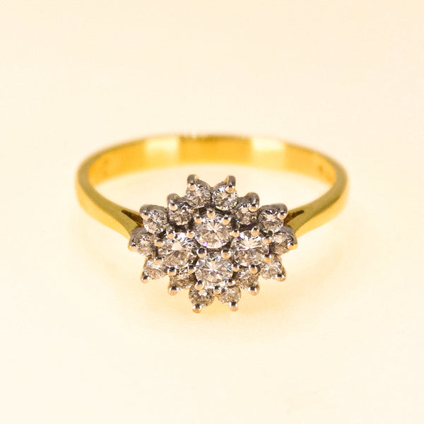 18K Gold Diamond Cluster ring Pre owned