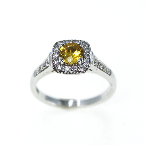 Yellow Sapphire and Diamond Ring