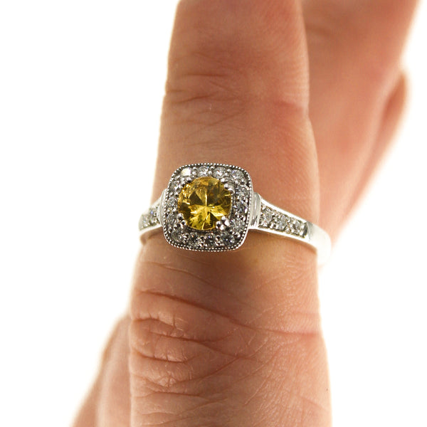 Yellow Sapphire and Diamond Ring