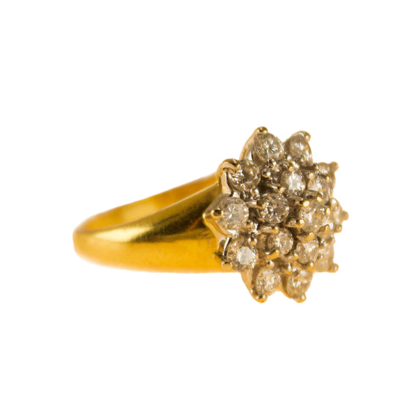 18k Yellow Gold Diamond Cluster Ring