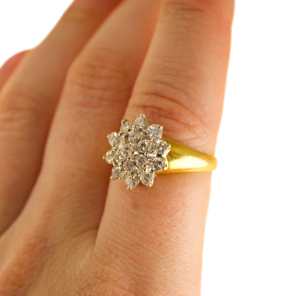 18k Yellow Gold Diamond Cluster Ring