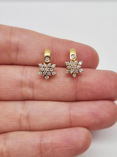 22K Yellow Gold Diamond cluster Earrings, Diamond Earrings, Gold