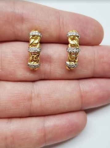18K Yellow Gold Chain Design Diamond Earrings, Gold Jewellery, Diamond Earrings