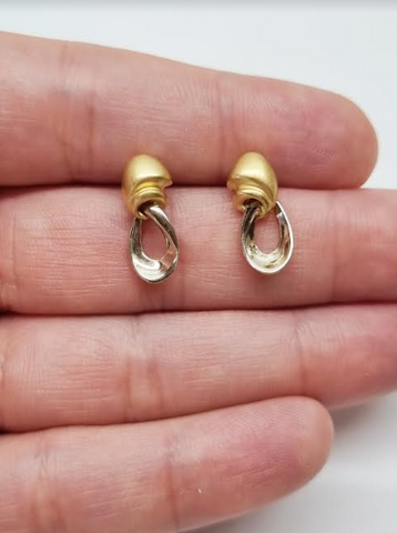 18K Yellow and White Gold stylized Earrings, Gold Jewellery
