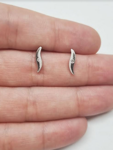 Silver Diamond Earrings with Wave Design, Silver Stud Earrings