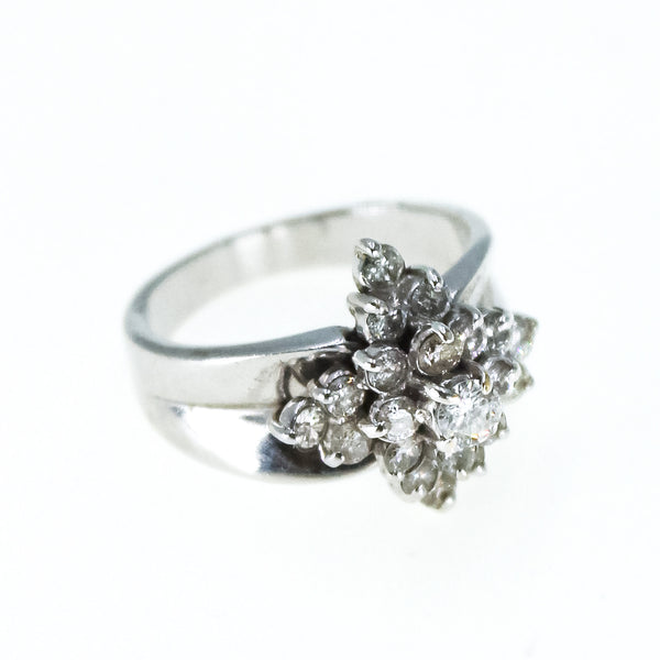 14K Diamond Flower Cluster Ring Pre owned