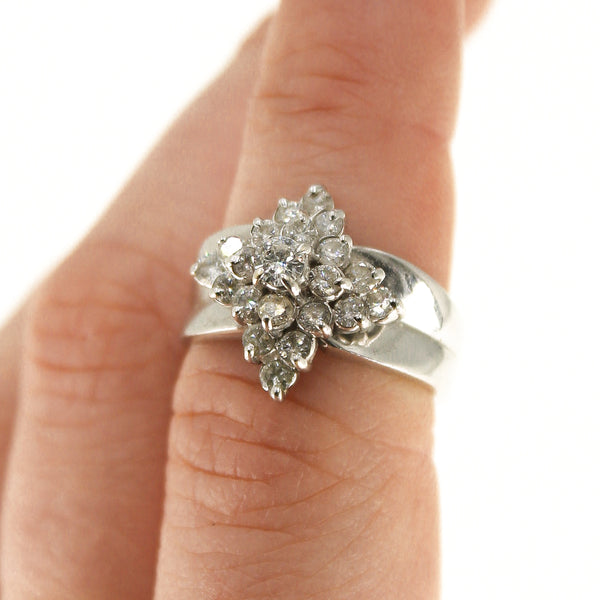 14K Diamond Flower Cluster Ring Pre owned
